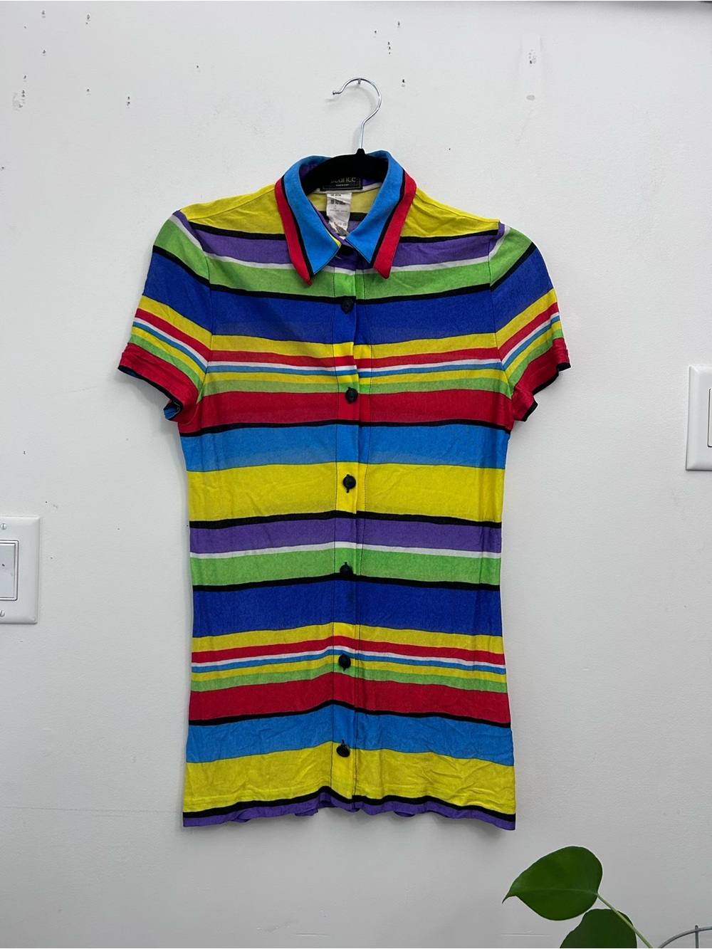 Vintage Istante Versace Striped Short-Sleeve Button-Up Top Colorful